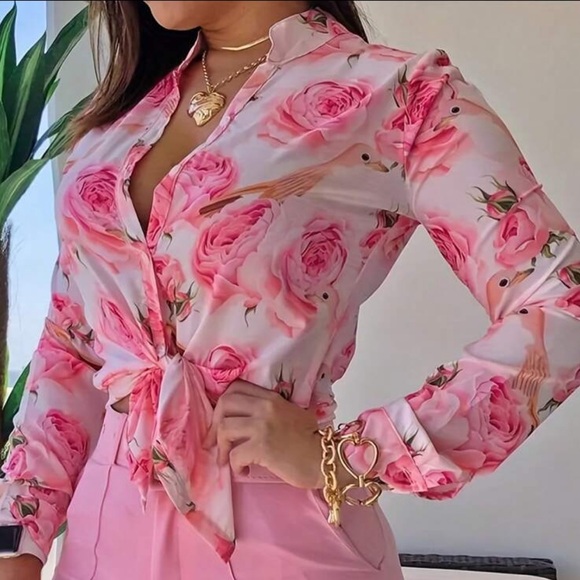 Boho floral print button down top - Picture 4 of 4